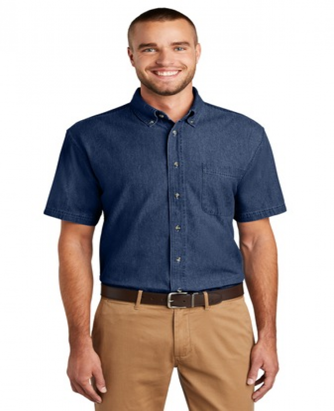 Custom Short Sleeve Value Denim Shirt. by Spiritwear